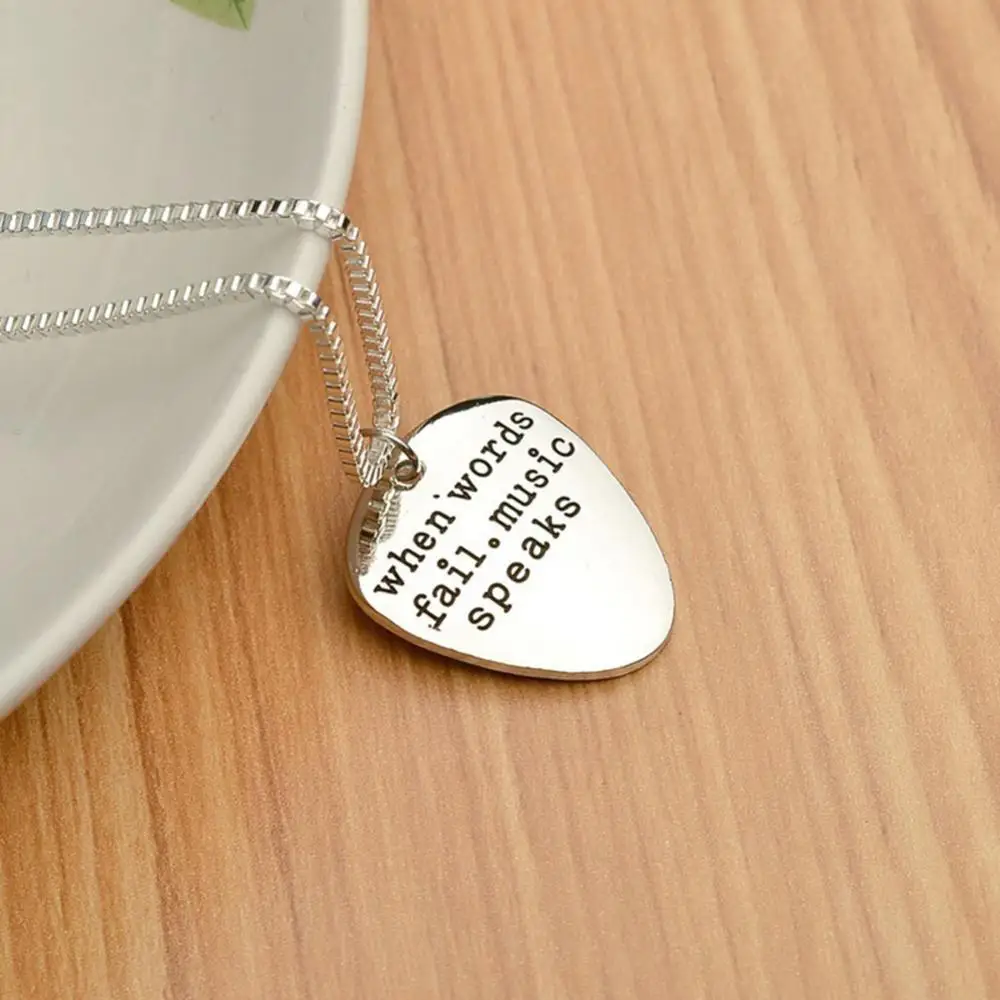 Pendant Necklace Jewelry Men Women When Words Fail Music Speaks Guitar Pick Jewelry