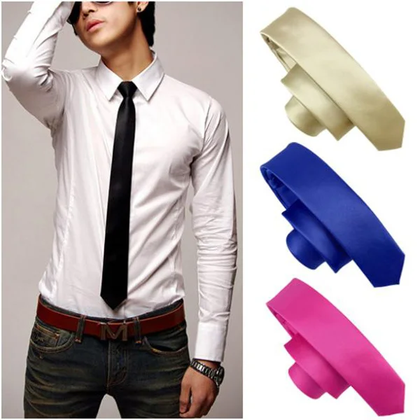 

Necktie 145*5Cm Skinny Pure Color Slim Skinny Tie For Men Formal Satin Necktie Office Wear Wedding Narrow Tie