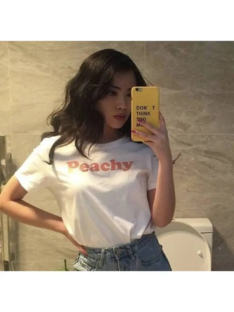 

Peachy Letters Print T-shirt Fashion Clothing Tumblr T Shirt for Women Tshirt Tops 90s Girls Graphic Grunge Tee Shirts