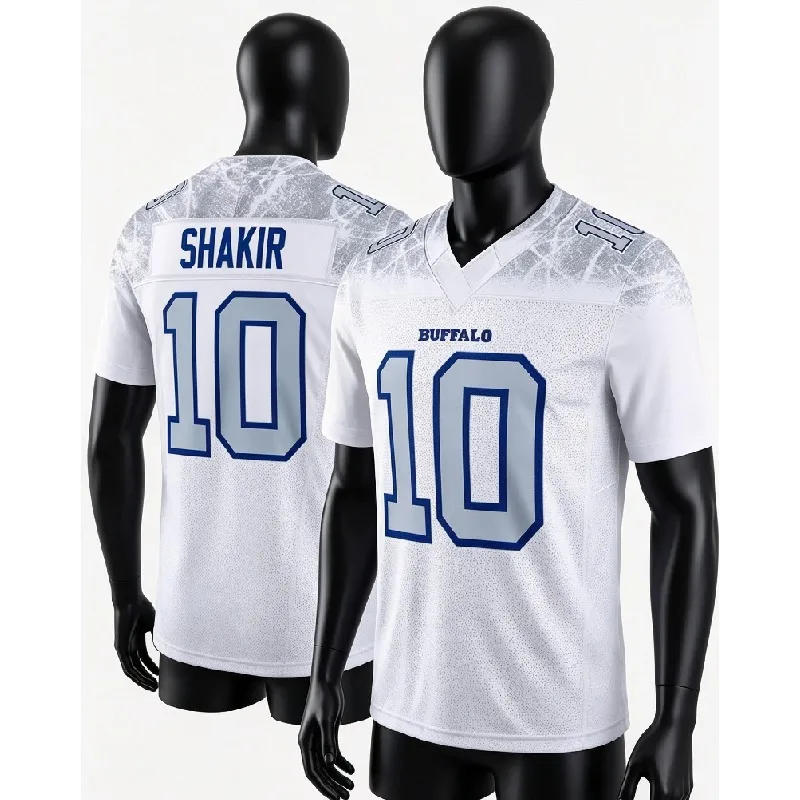 Männer Buffalo Bills # 17 Josh Allen Trikot Weiß V-Ausschnitt Name Nummer Kurzarm Sporttrikot für Fans Familienoutfit – Detail 6