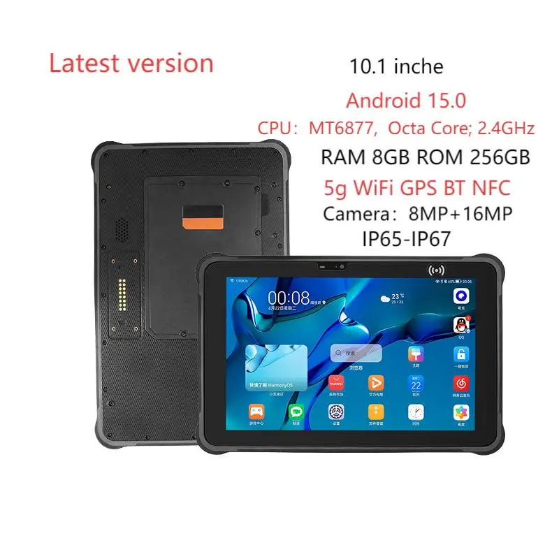 

Android 15 Rugged Tablet, 10.1-inch 450nits IPS, MT6877 2.4GHz,8GB RAM, 12000mAh, 5G/WiFi 6, IP67, MIL-STD-810G Certified