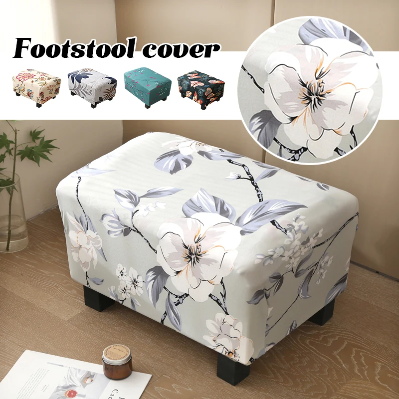 Fashion Print Stretch Footstool Cover Ottoman Slipcover Protector Pouffe Dustproof Rectangle Slipcover Elastic Fabric Home Decor