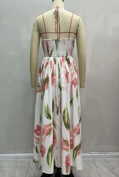 Robe d'été romantique et Sexy pour bord de mer, tempérament de vacances, imprimé, col en v, dos nu, taille haute, robe trapèze élégante, nouvelle collection