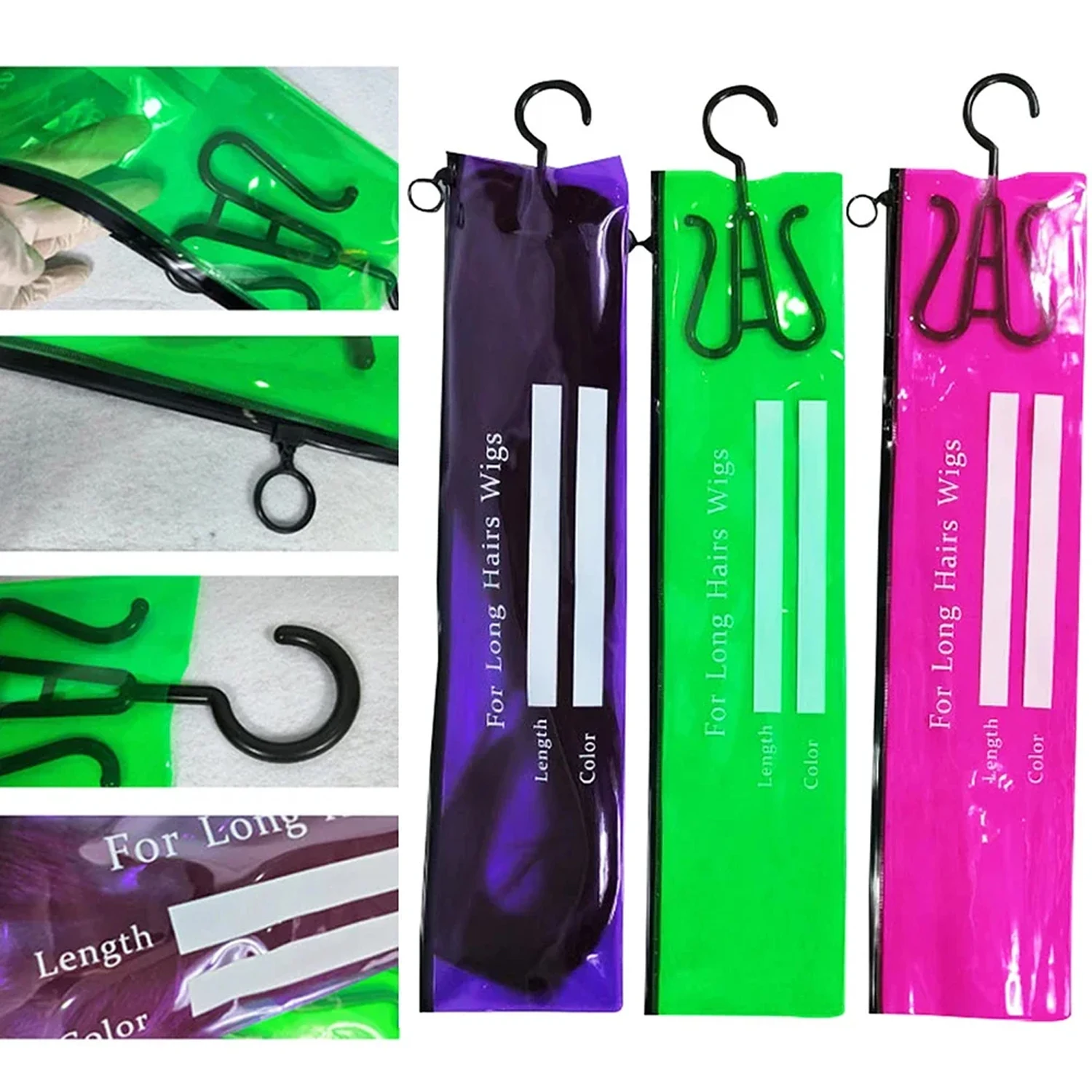 

1SET Hanging wig storage bag with multiple wigs - Zippered packaging bag for organizing and protecting wig extensions