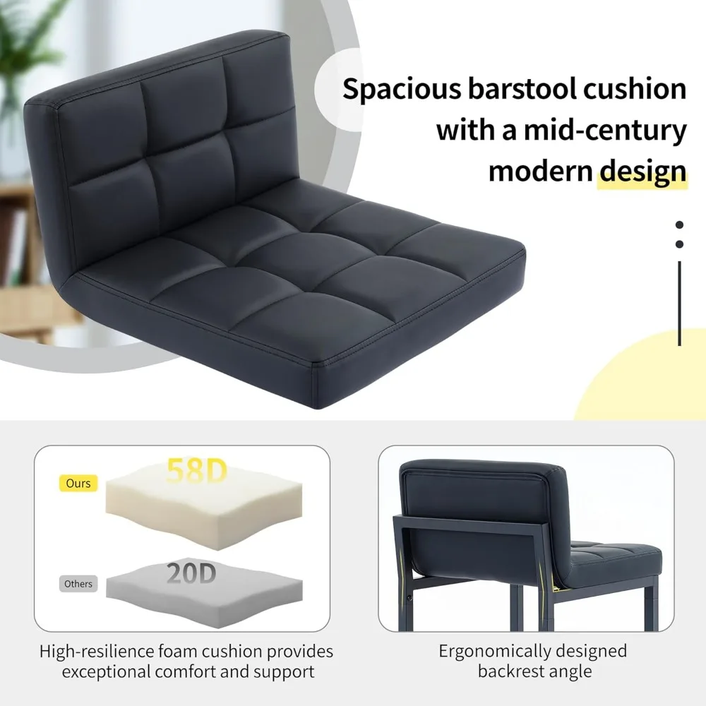 مجموعة من مقعدين بارين من الجلد الصناعي الحديث، وكراسي منجدة منخفضة الظهر مع مسند للقدمين للمطبخ