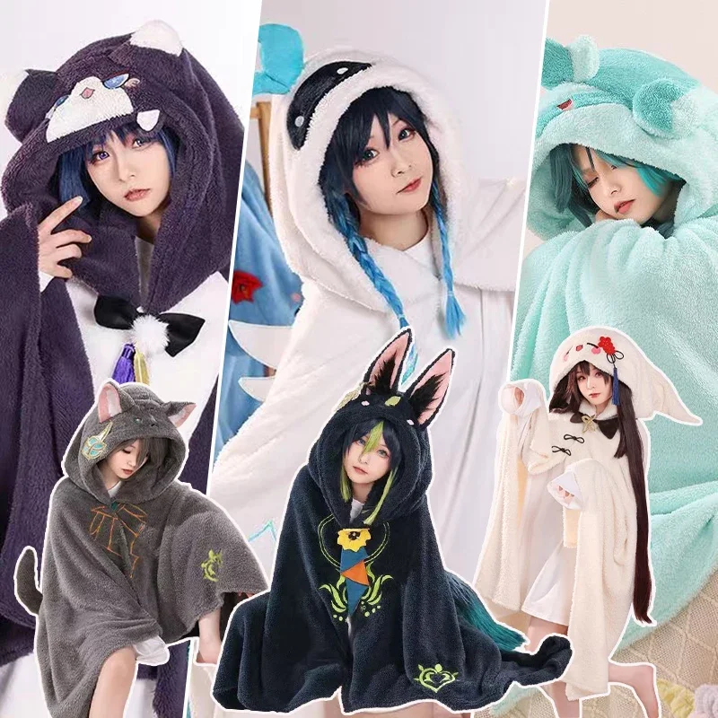 Genshin Impact Blanket Game Zhong Li Xiao Hutao Tartaglia Wearable Cloak Cape Hooded Blanket Shawl Sofa Blanket Halloween Gifts