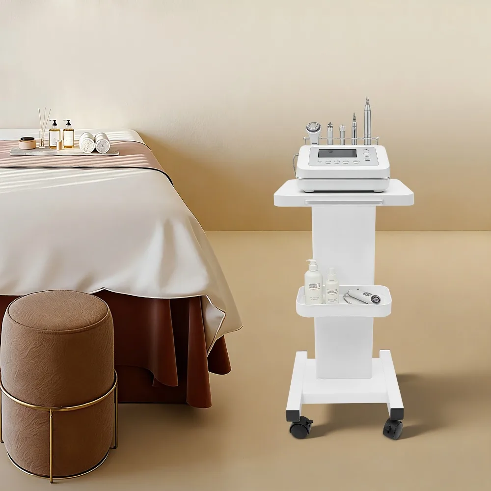 Salon Trolley Metal Stand Bracket, Durable 6-Number Cart Without Socket, Storage Trays for Beauty Equipment, Ergonomic Handle for Easy Move