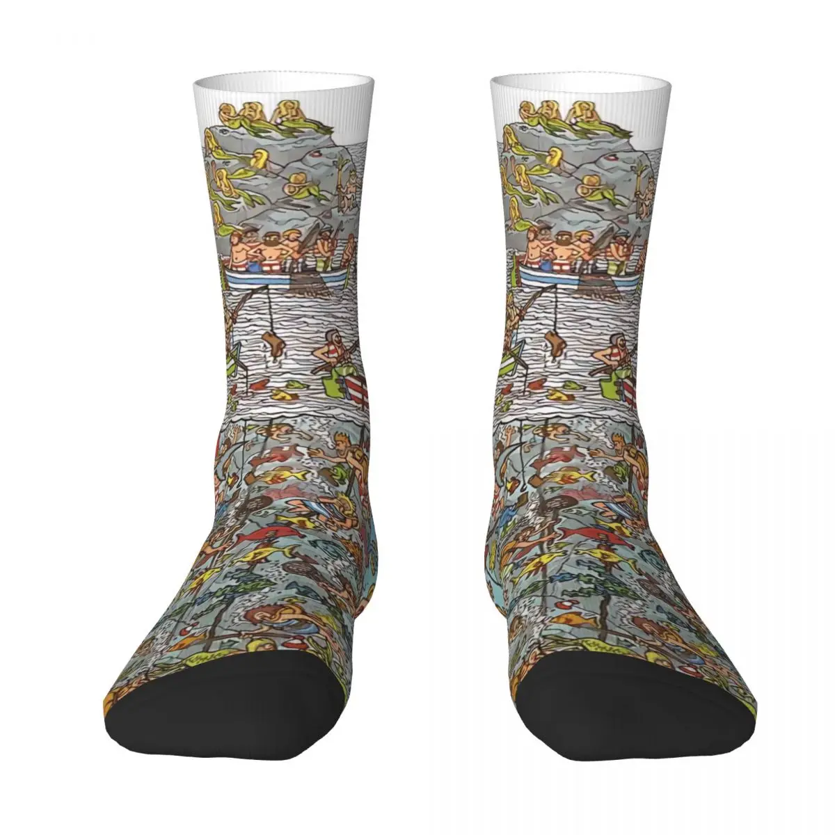 Fisherman Fishing Wheres Waldo Underwater Scene Men Women Socks Windproof Novelty Spring Summer Autumn Winter Stockings Gift