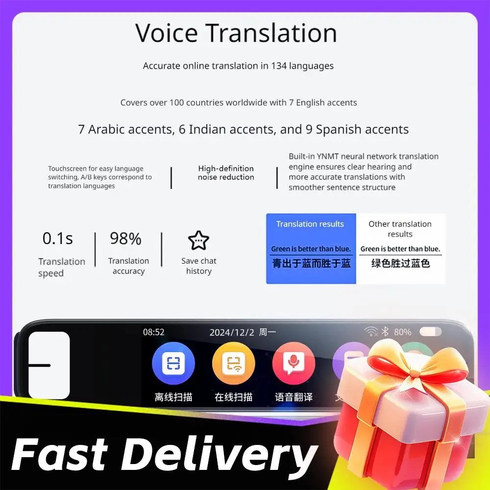 

Умный переводчик на 150 языков, ручка для сканирования и перевода, сканирующая ручка для перевода для деловых поездок, путешествий за границу и обучения (на английском языке)