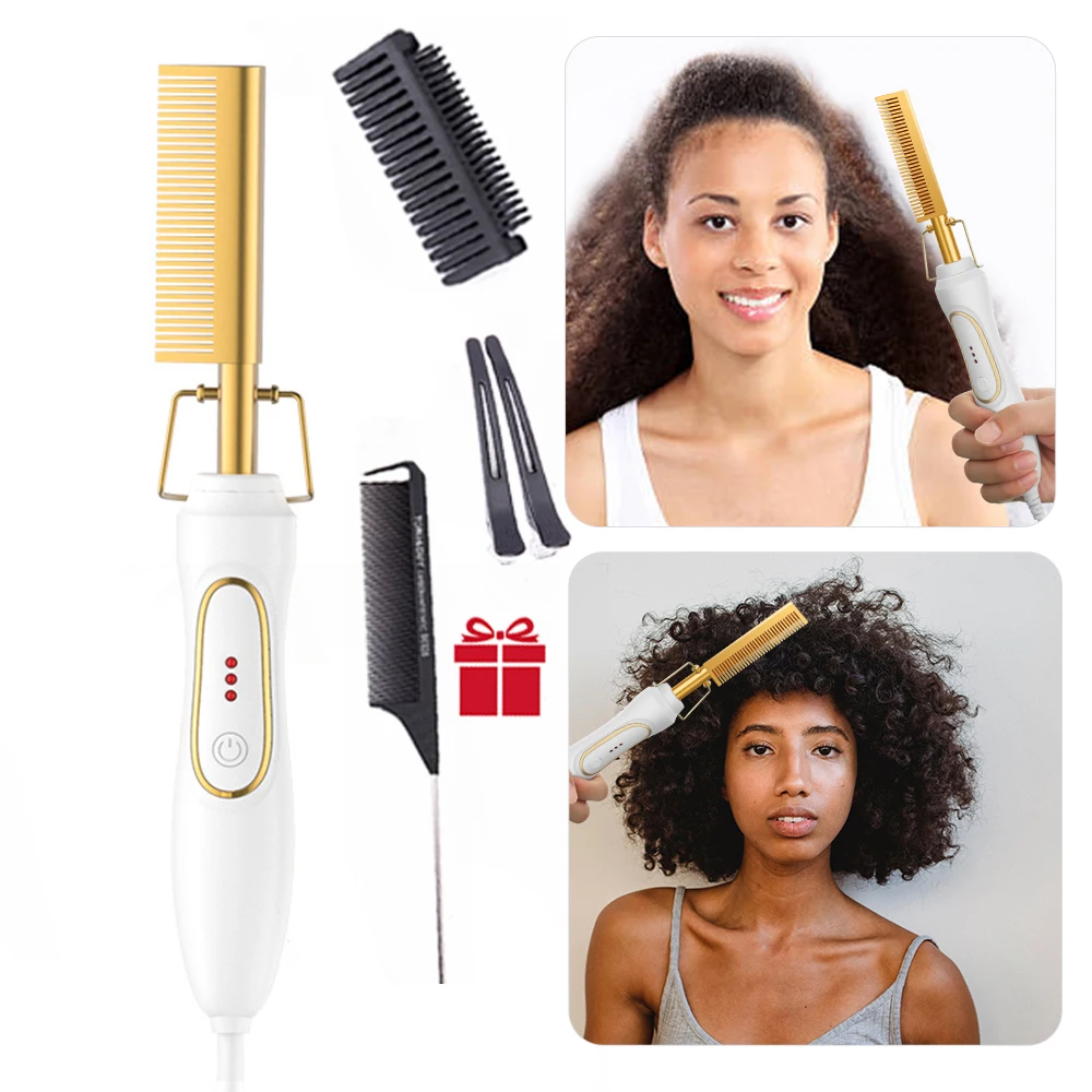 New White Hot Comb Electric Hot Comb Wet And Dry Hair Curler Comb Hot Straightening Heating Comb Iron Environmentally Gold Comb