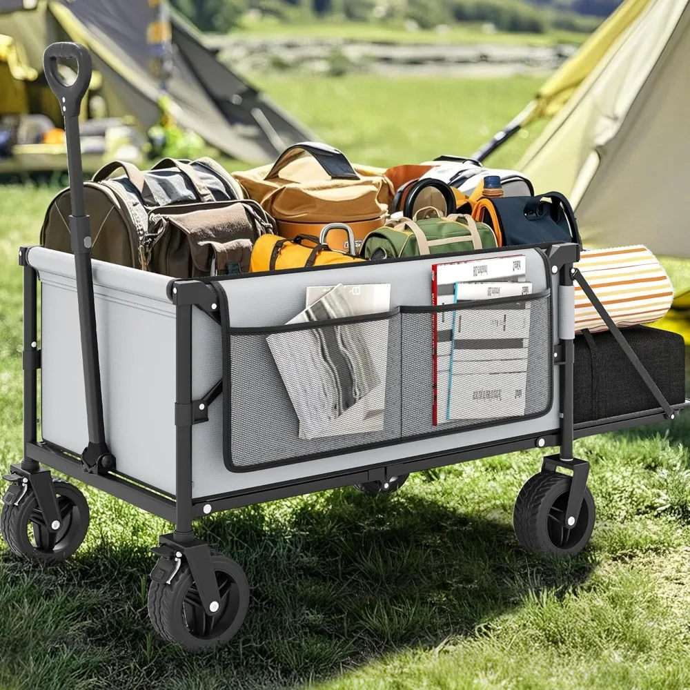 Extra Long 45-inch Collapsible Heavy-Duty Wagon Cart with Tailgate, 265 lbs Capacity, All-Terrain Wheels for Outdoor Activities