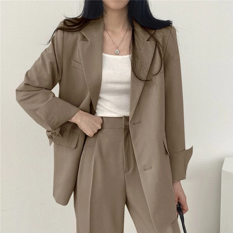 Women's Casual Notch Lapel Thickened High Waist Suit Jacket And Wide Leg Pants Set Autumn 2026 Fashion Two-Piece Set