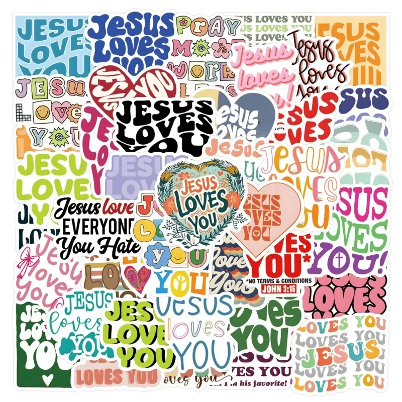 55pcs Jesus Loves You Colorful Graffiti Stickers Aesthetic T