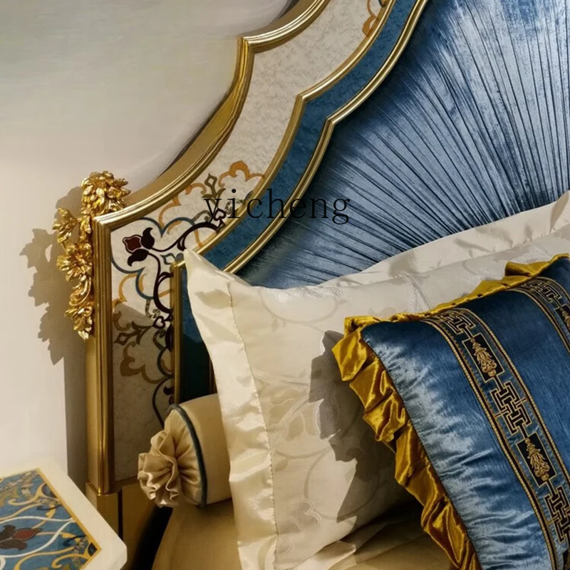 

LX master bed wood carving luxury villa double bed