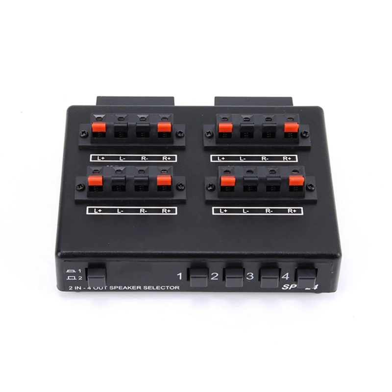 SP-24 Mini 2-In-4-OUT Stereo Audio Selector Amplifier Switcher Box Speaker Splitter