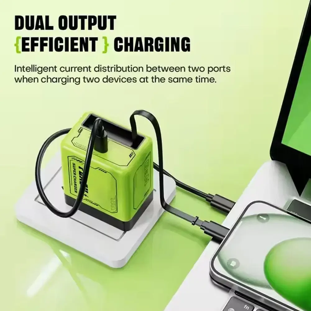 

1pc 120W GaN PD Fast Charger Built-in Retractable Cable for IPhone/Huawei/Xiaomi/Samsung US CN Regulations Phone Power Adapter