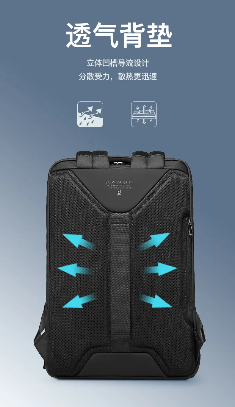 BANGE Business Backpack with External USB Port Anti Splashing Water Travel Backpack