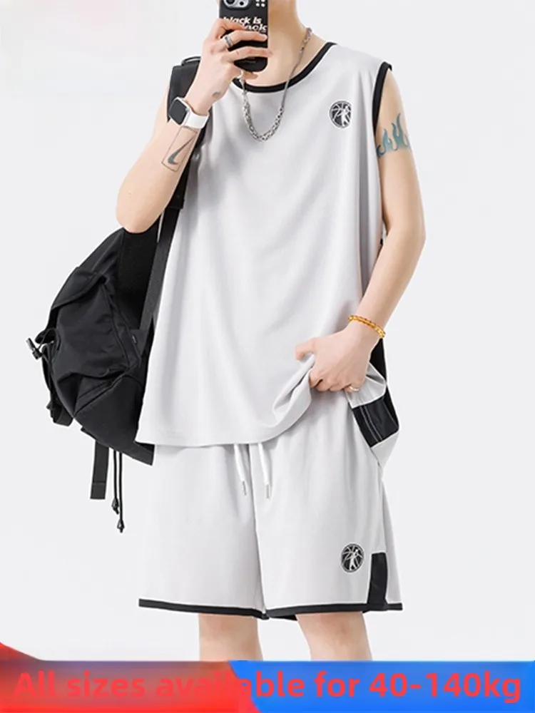 

Mo Cha модный повседневный спортивный комплект большого размера для мужчин, новый летний баскетбольный свободный жилет, комплект из двух предметов, полиэфирное волокно