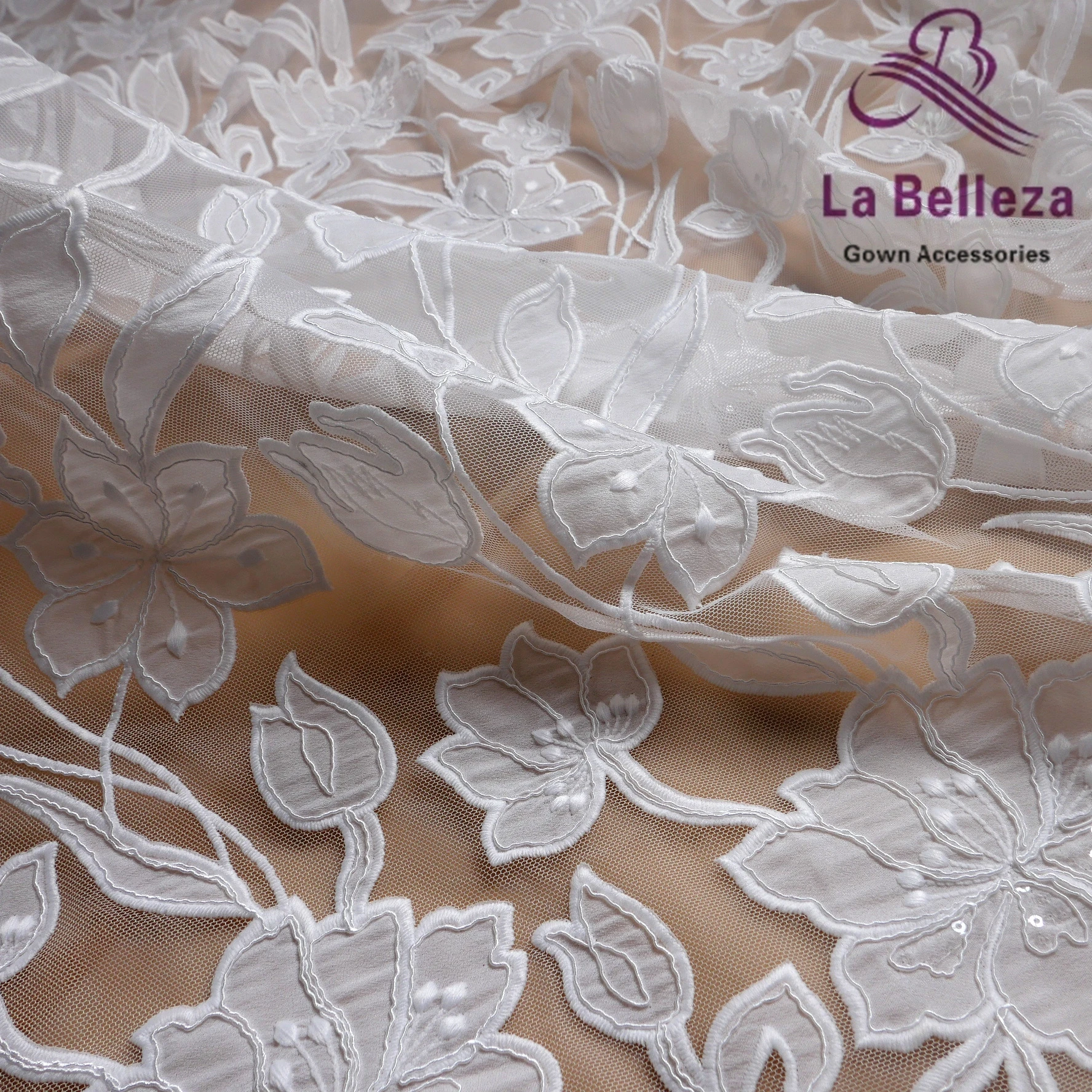 La Belleza 1yard off white flower embroidery piece Bridal fabric  wedding dress performance clothing accessories