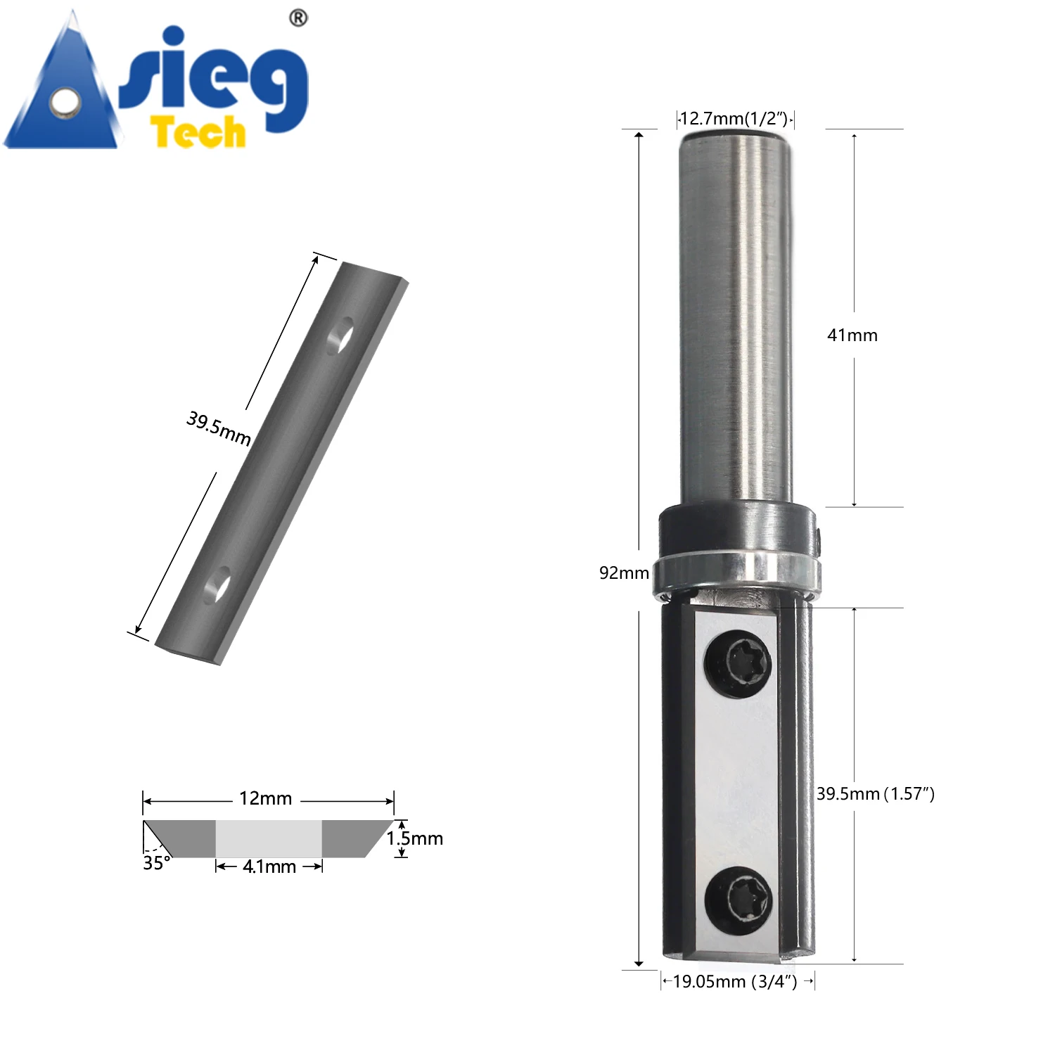 Flush Trim Router Bit 12.7mm 1/2inch Shank Top Bearings Pattern Trimmer 39.5mm Cut Length with Repaceable Insert Cutter