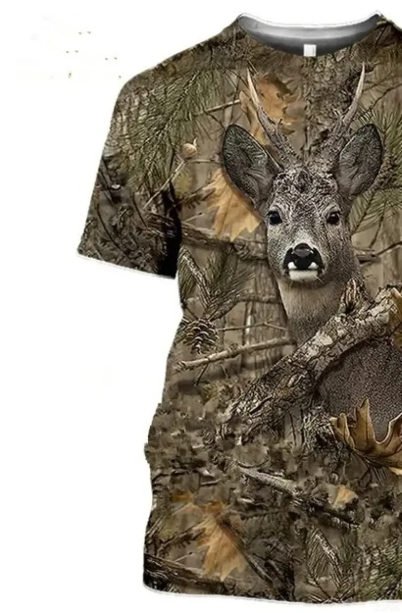 الذكور والإناث التمويه الصيد الحيوان ثلاثية الأبعاد تي شيرت مع الغزلان ، الخنزير البري ، الذئب نمط قصيرة الأكمام قميص