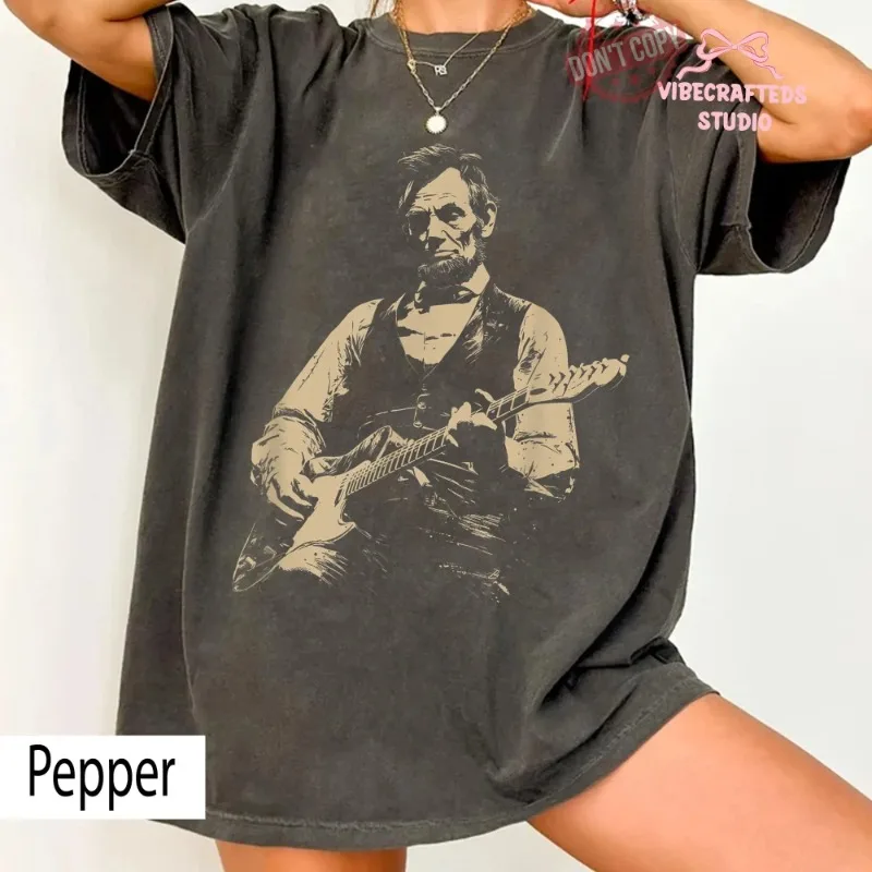 Camiseta de Abraham Lincoln President Plays Guitar, camiseta cómoda de Abraham Lincoln, camiseta retro con humor político
