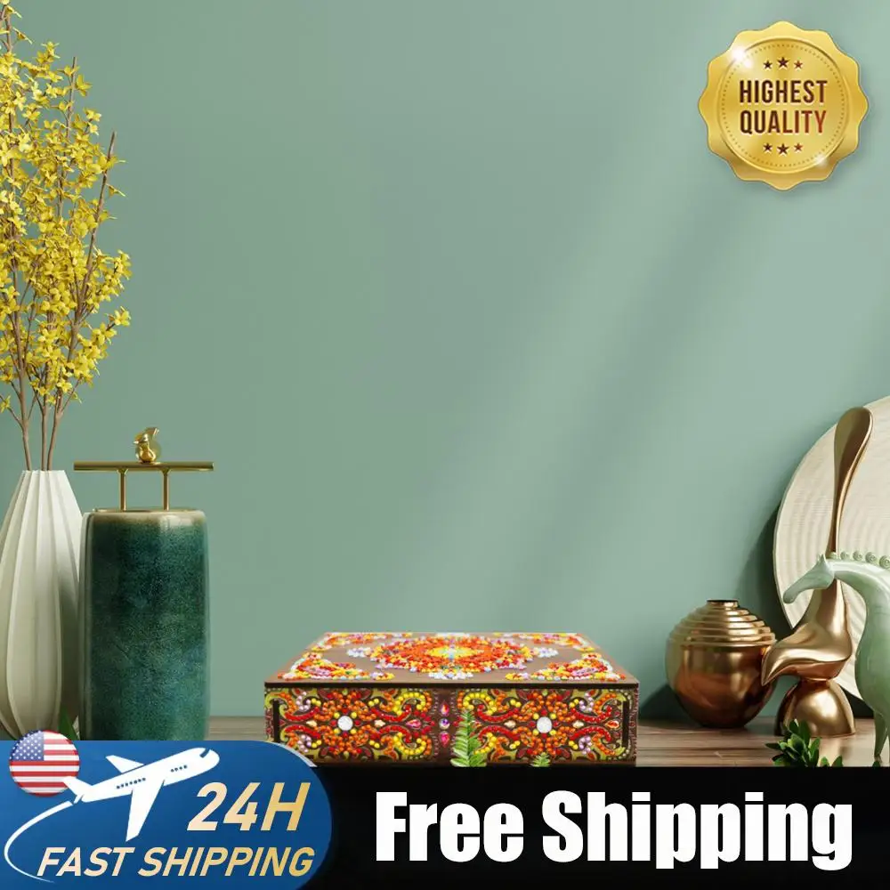 

Mandala Diamond Drawing Jewelry Storage Box DIY Special Shaped Drill Wood Case Holder Mosaic Kit Handmade Gifts