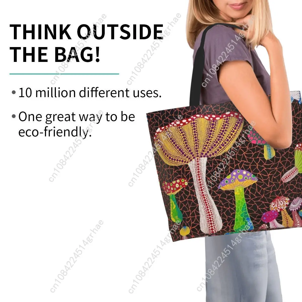 custom Printing Yayoi Kusama Toadstools Abstract Art Tote Shopping Bag Washable Canvas Shoulder Shopper Handbag