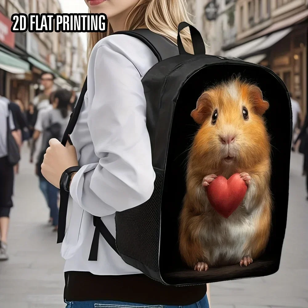 Custom Bag 1pc Cute Guinea Pig Backpack - Lightweight Large Capacity School Bag With Adjustable Straps & Side Pockets, Black Bac