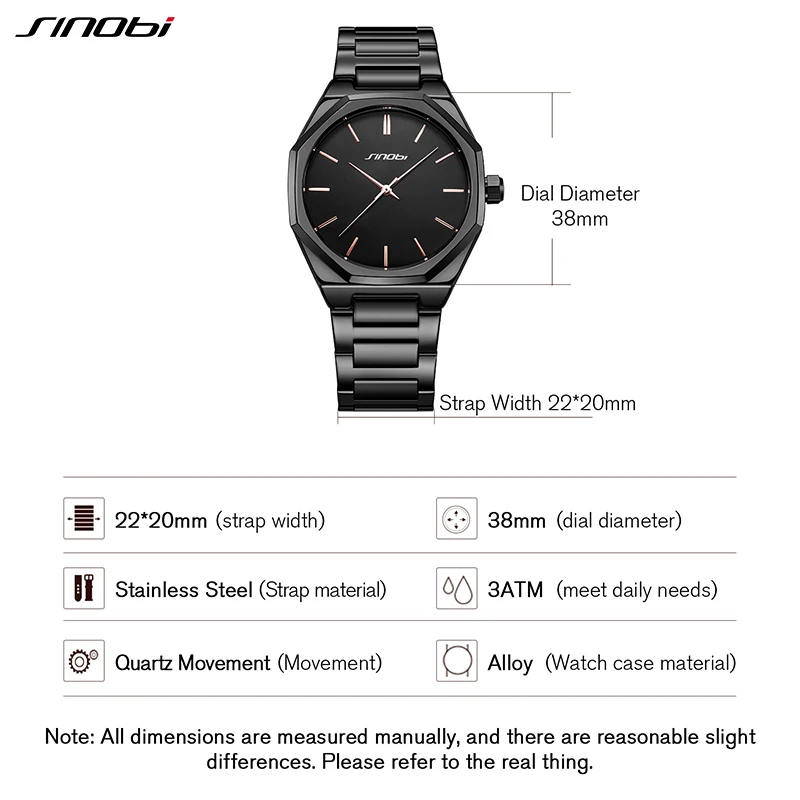 Top Sales Brand SINOBI Brand Men\'s Black Watches Fashion Business Quartz Wristwatches Waterproof Male Casual Clock High Quality