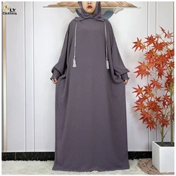 New Style High Quality Ramadan Muslim Two Hats Abaya Dubai Turkey Islam Prayer Clothes Diamonds Cotton Dresses Islam Women Robe