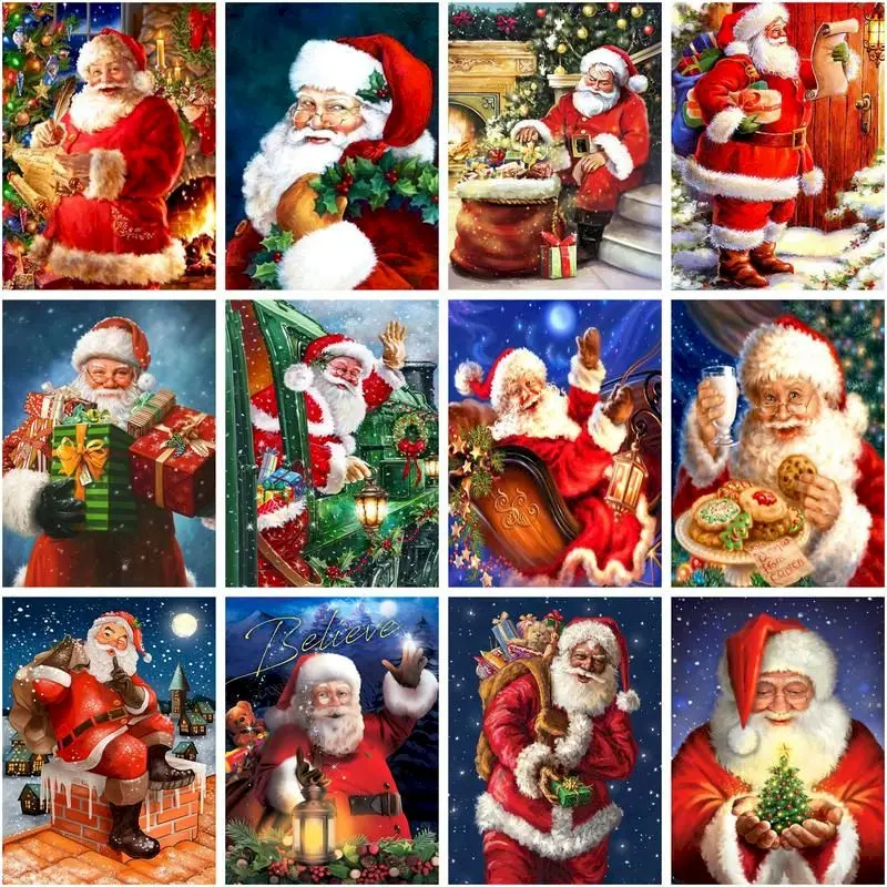 CHENISTORY Coloring By Number Santa Claus Drawing On Canvas DIY Pictures By Number Christmas Landscape Hand Painted Home Decor G