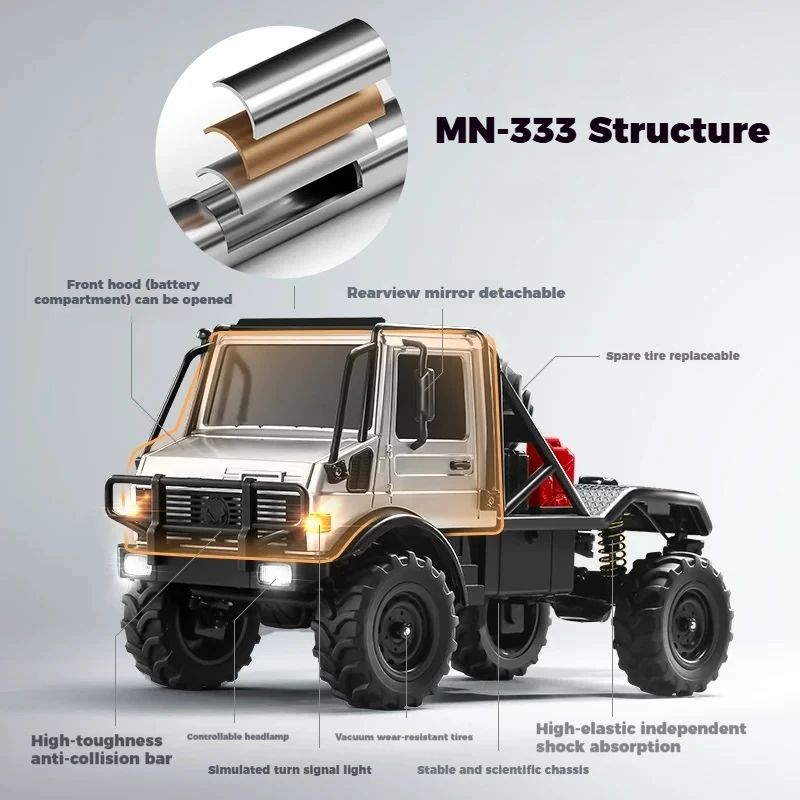 MN333 Rc Car 1 /18 Scale Alloy Off Road Four Wheel Drive Climbing Controllable Headlights Full Throttle Steering Alloy Body