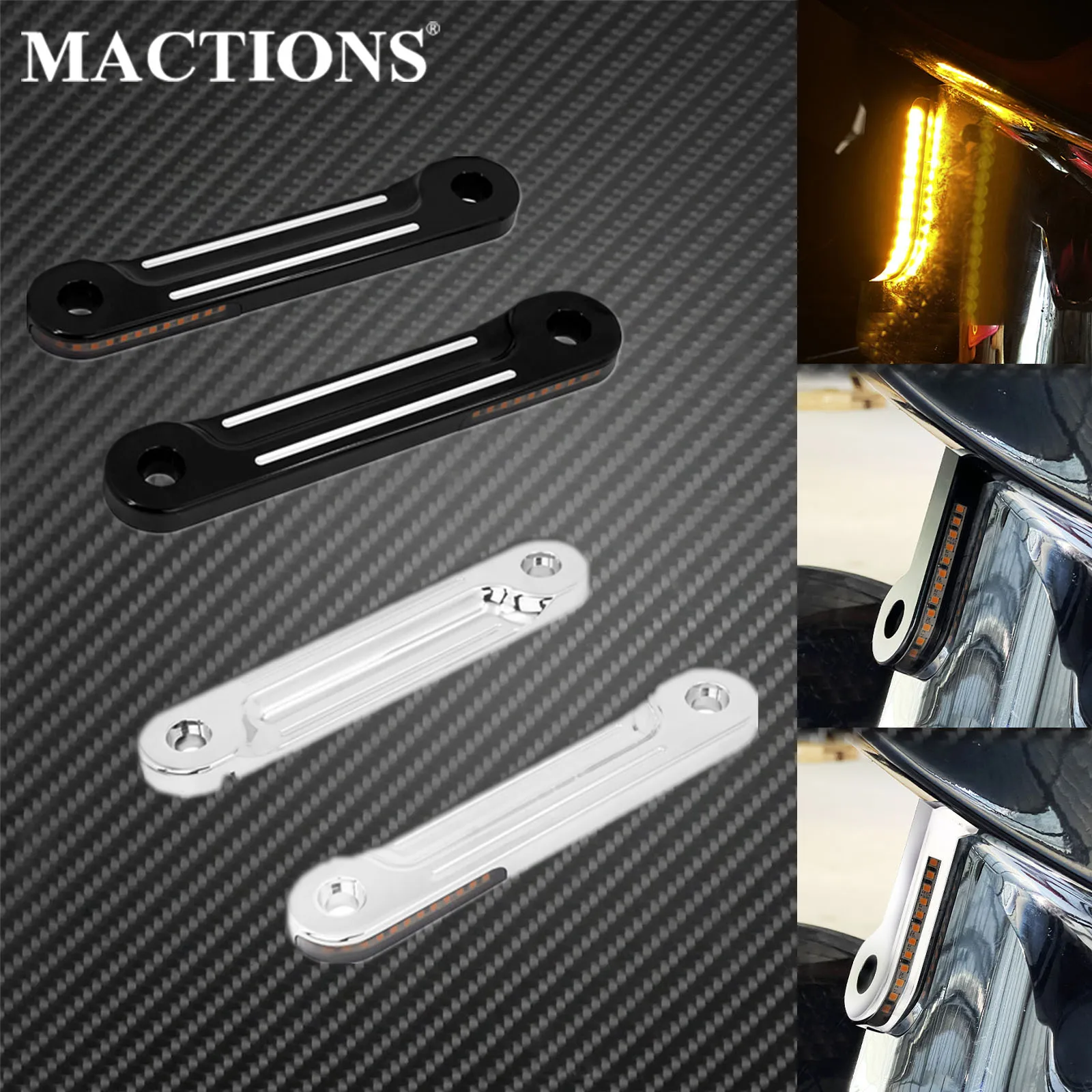 

MACTIONS Front LED Flush Fork Turn Signals Light Brackets Lamp For Harley Touring Electra Street Glide Road King 1998-2021