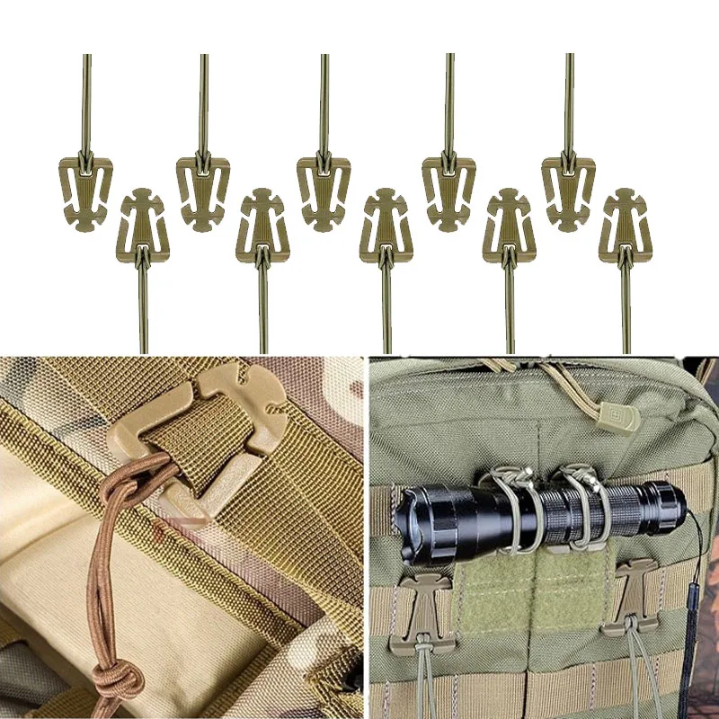 

10pcs Tactical Gear Clip Molle Elastic Strap Tactical Gear Carabiner Clips Outdoor Hydration Tube Backpack MOlle Attachments