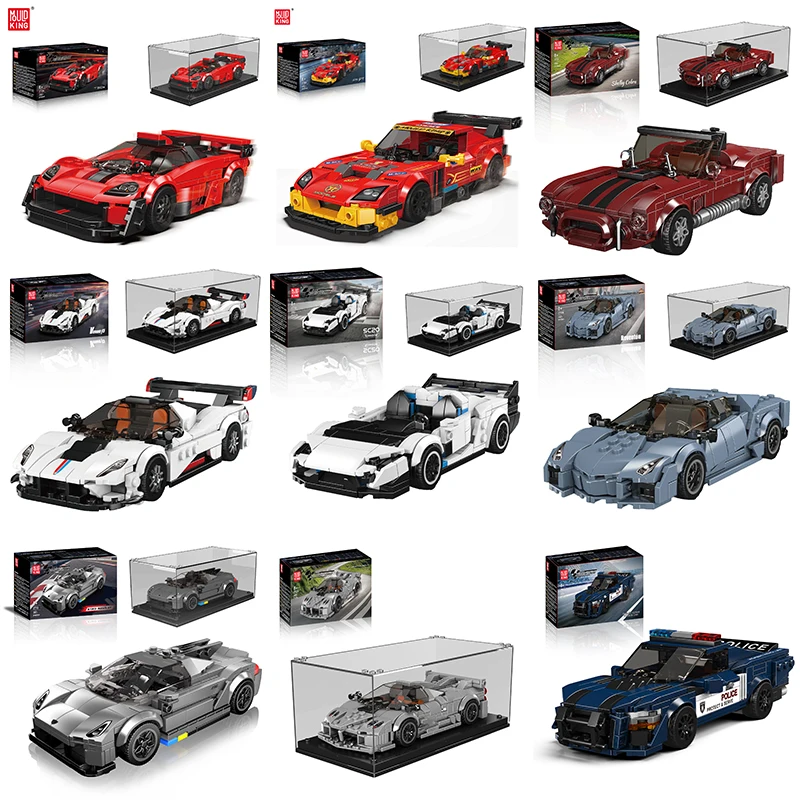

Модель спортивного автомобиля Mould King с витриной, строительные блоки, суперкар, быстрые детские рождественские подарки, коллекционные игрушки 27106-27112