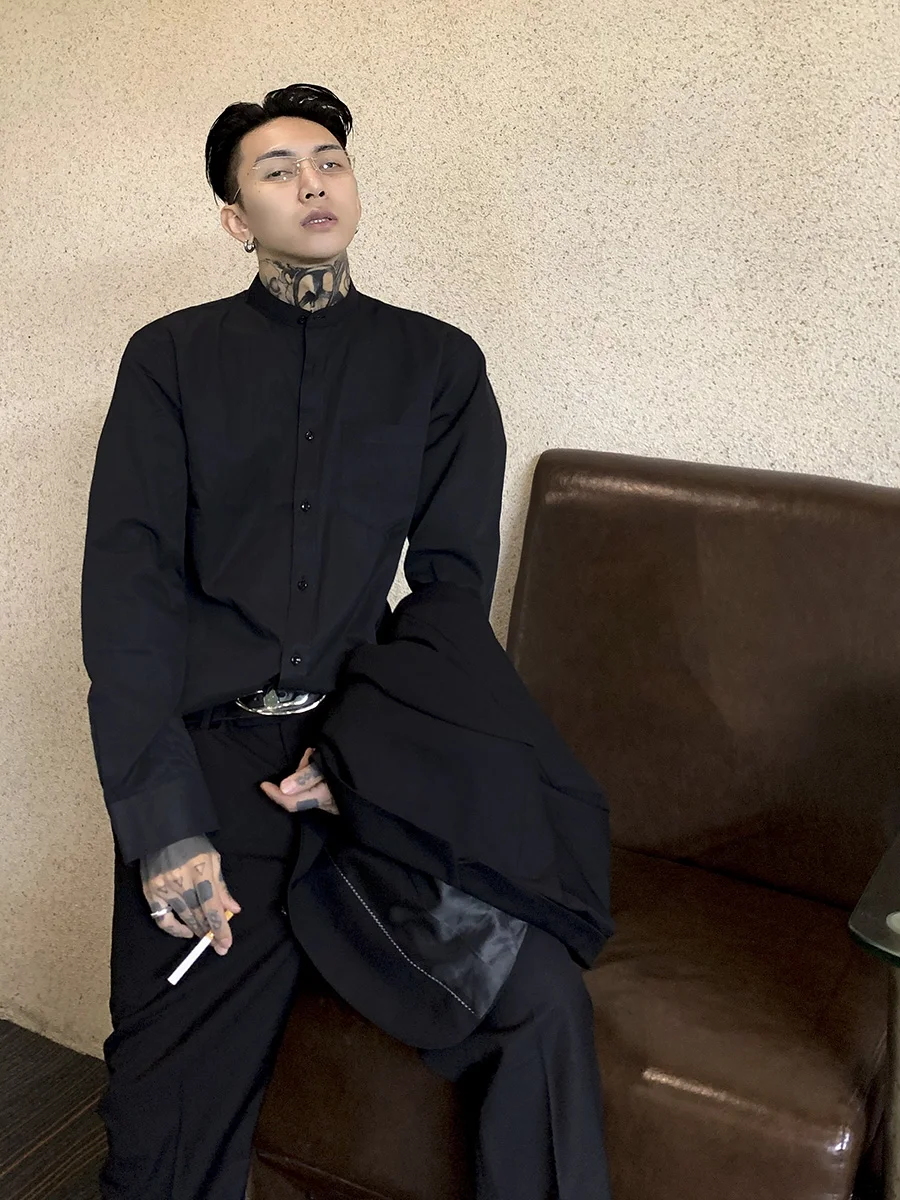 

Мужская повседневная базовая рубашка Slim Fit из чистого хлопка, с отложным или воротником-стойкой, доступна в различных цветах, китайский бренд, молодежная мода.