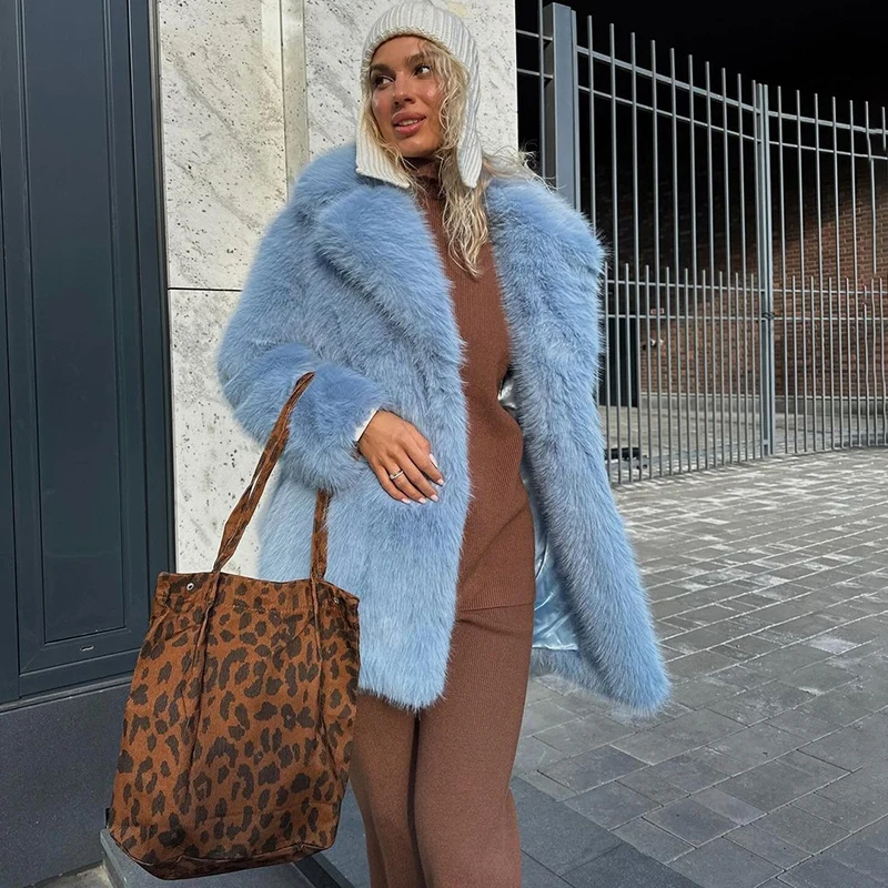 トルノバ レディース 冬 2025 高級フェイクファーコート 厚手 暖かいオーバーコート アウターウェア ホットガールズ 無地 ロングフォックスファー ジャケット