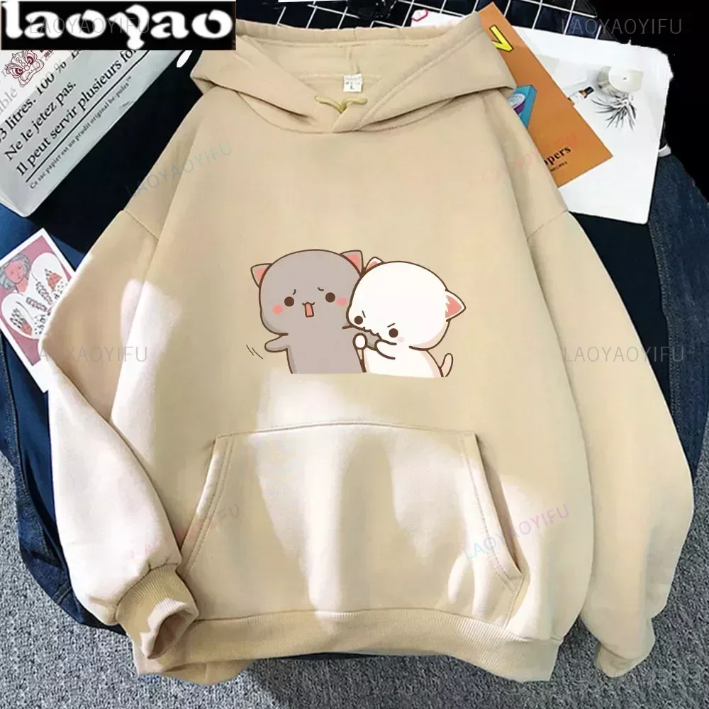 

Peach and Goma Hoodie Long Sleeve Sweatshirt Peach Cat Mochi Cute Romantic Kawaii Boyfriend Love Clothe Harajuku Sportswear tops