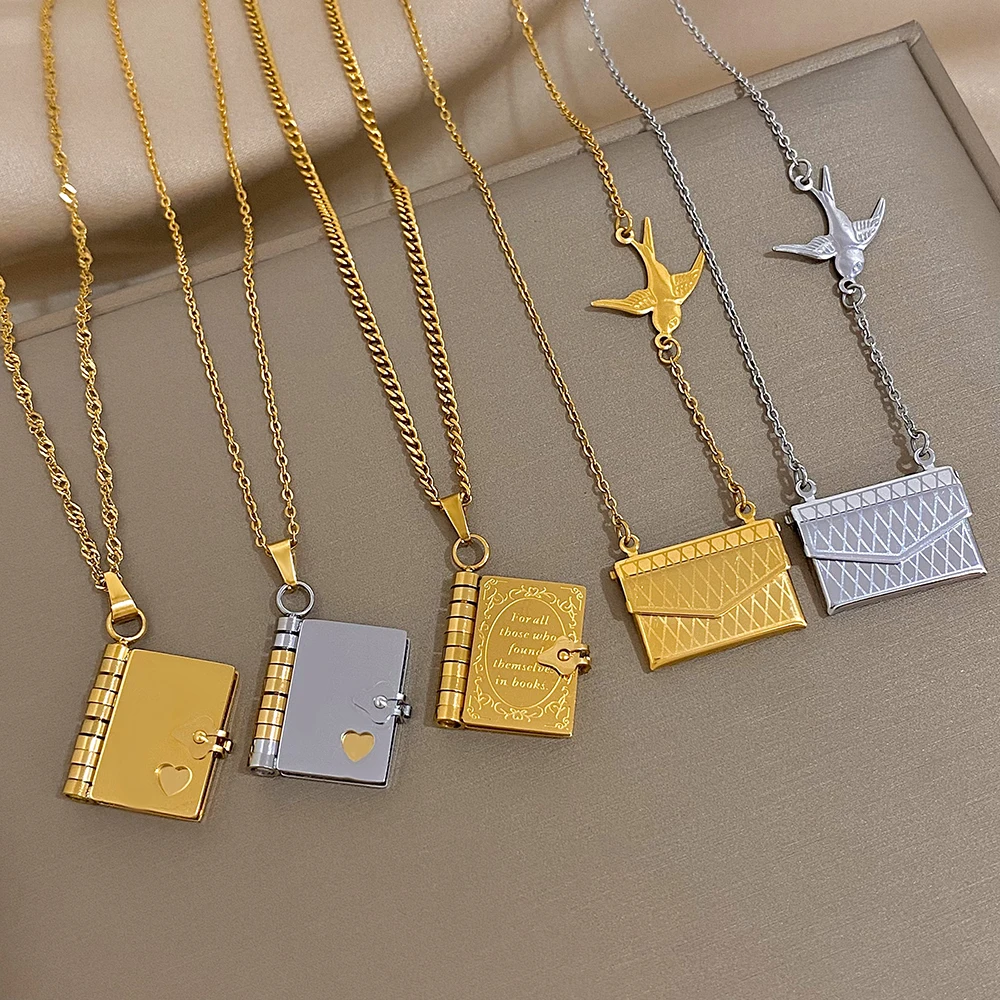 

Fashion Envelope Necklace Chain Necklaces Engraved Love Letter Hidden Message Charm Locket Choker Friendship Lover Jewelry Gift