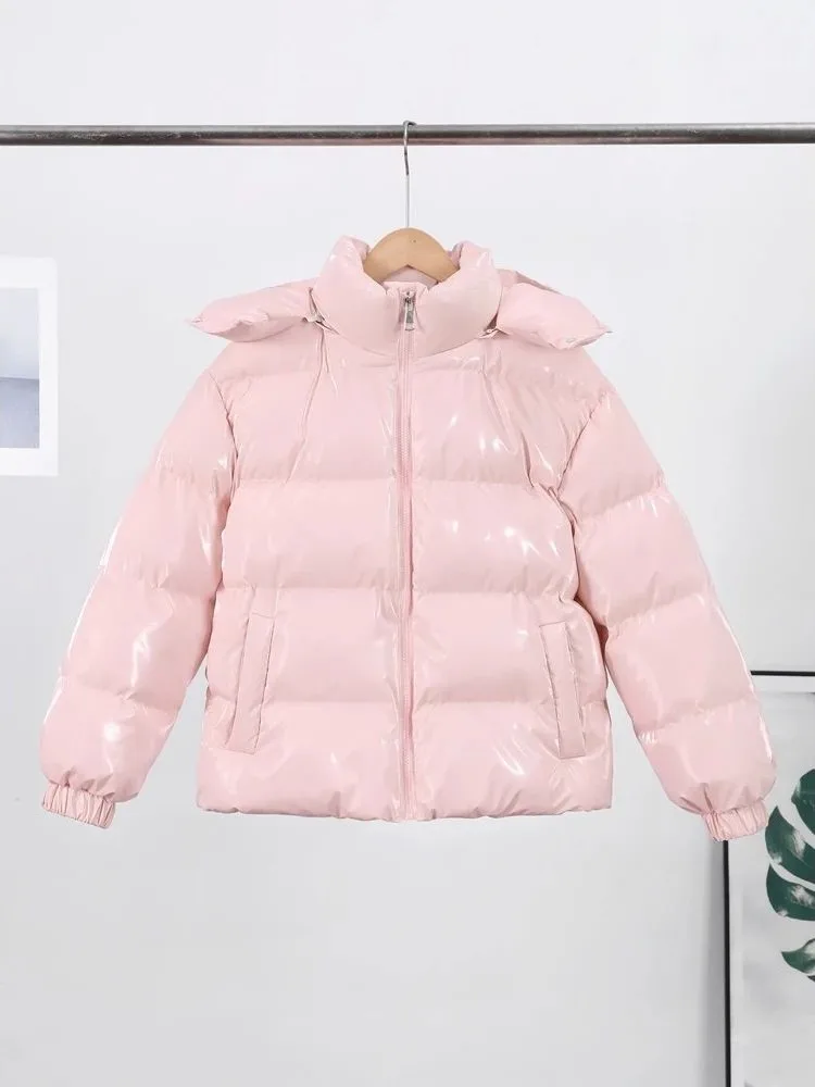 

Chic iny Hooded Padded Coat Women Casual Puffy Stand Collar Cotton Jaet Spring Season Regular Length