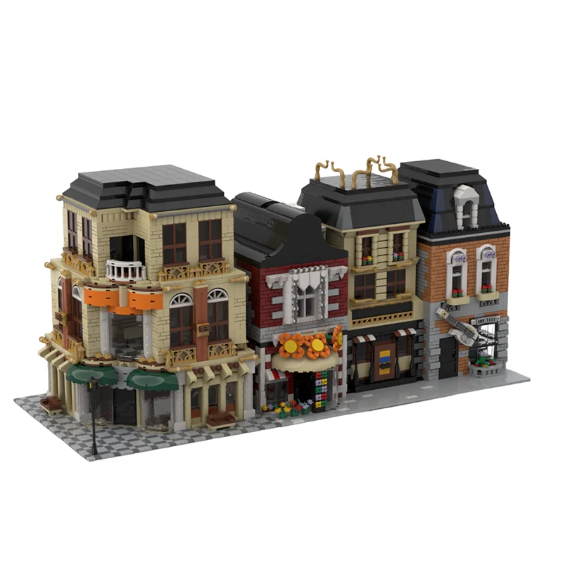 

6824 шт. Модульная уличная сборка из 4 строительных блоков MOC MOC DIY — тематический набор из 4 нитей со съемными крышками и навесами