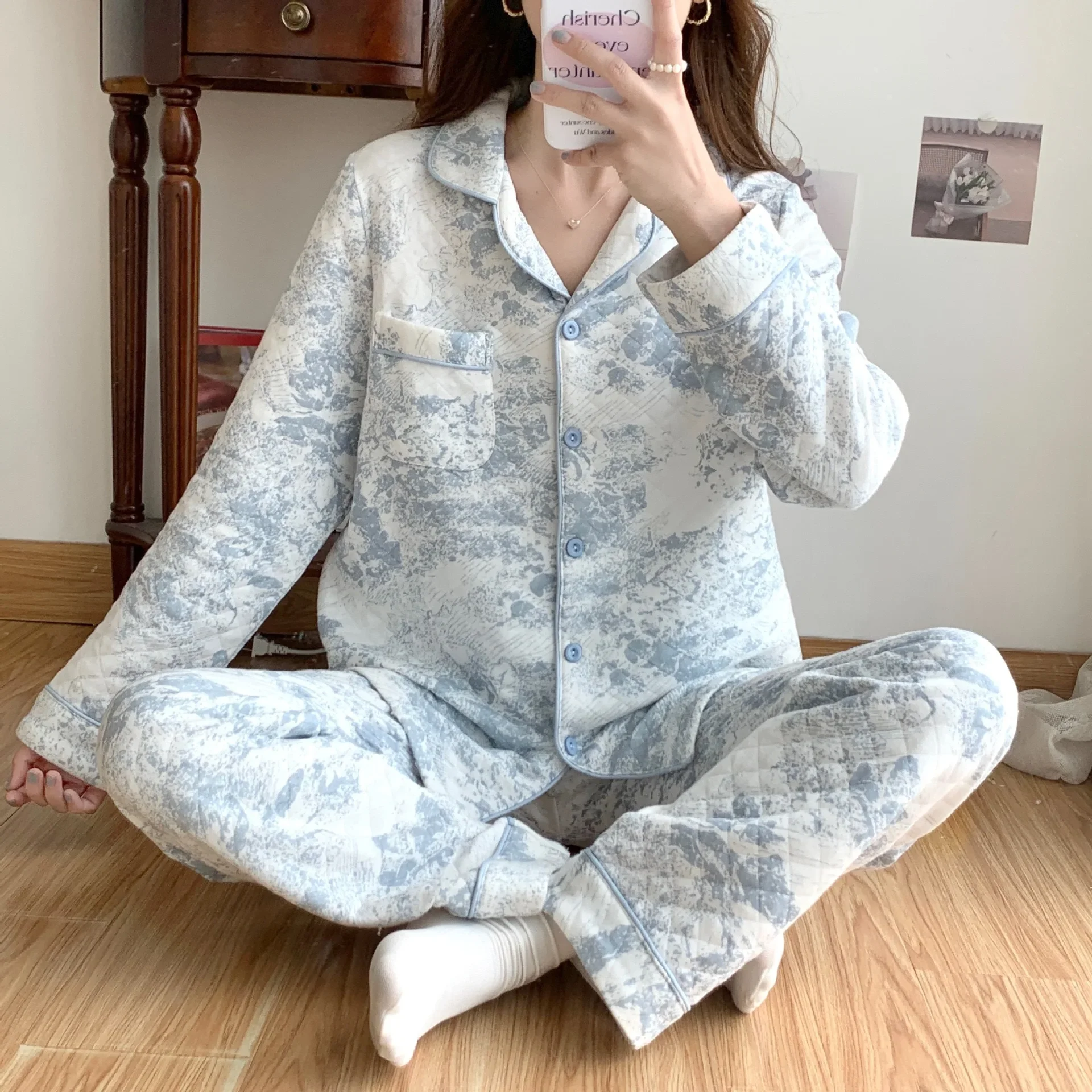 

2023 NEW Women's Pajamas Suit Thick Warm Cardigan Winter Pyjamas Sets Long Sleeve Autumn Home Clothes Sleepwear