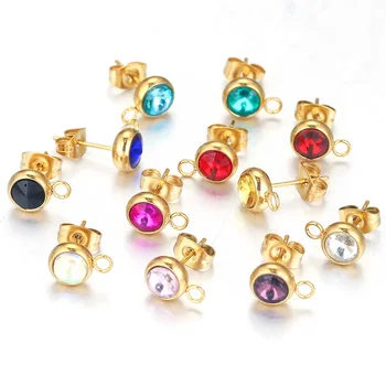 10 개/몫 7mm 라운드 골드 스테인레스 스틸 귀걸이 기본 포스트 구성 요소 커넥터 귀걸이 부품 반지 만들기 용품 대량