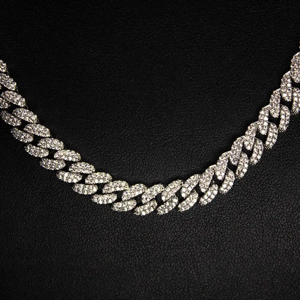 Factory Sale Vvs Mossanite Necklace Miami 2 Rows Sterling Silver 925 6mm Moissanite Cuban Link Chain