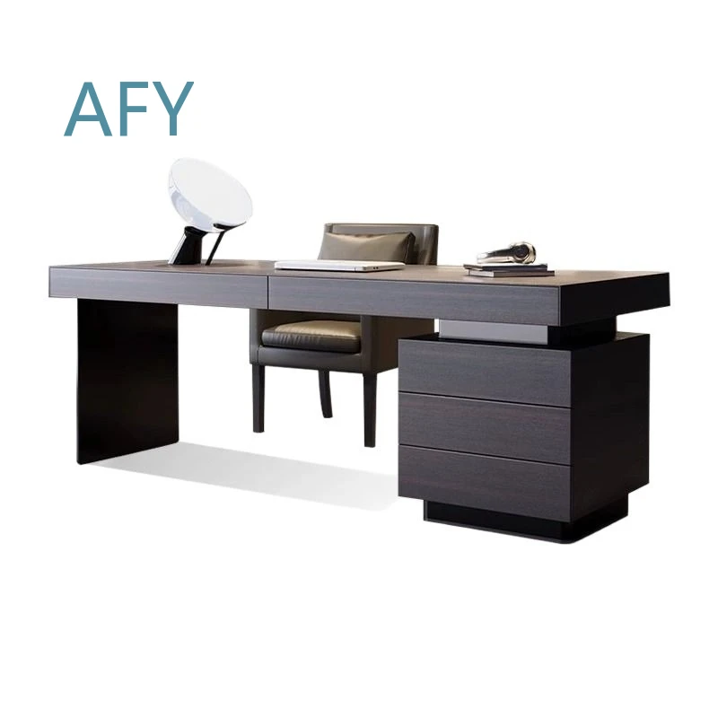 Modern All-Solid Wood Desk for Home Office Study Computer Workstation Ergonomic Writing Table for Laptop PC Black Walnut