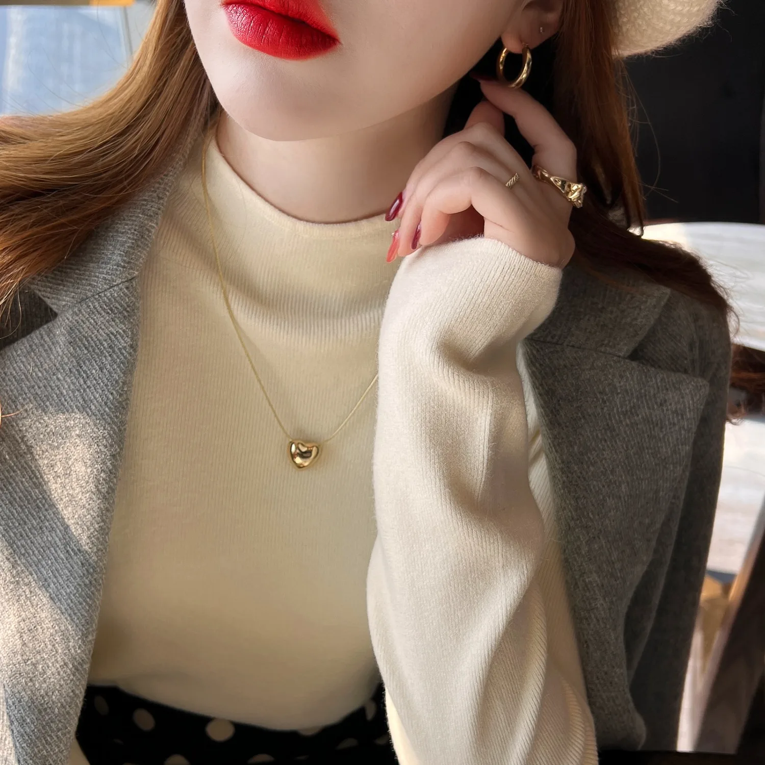 New White Mock Neck Knitted Knitwears Sweater Women Pullovers Long Sleeve Knit Sweater Pullover Women Tops Sueter Feminino Q2165