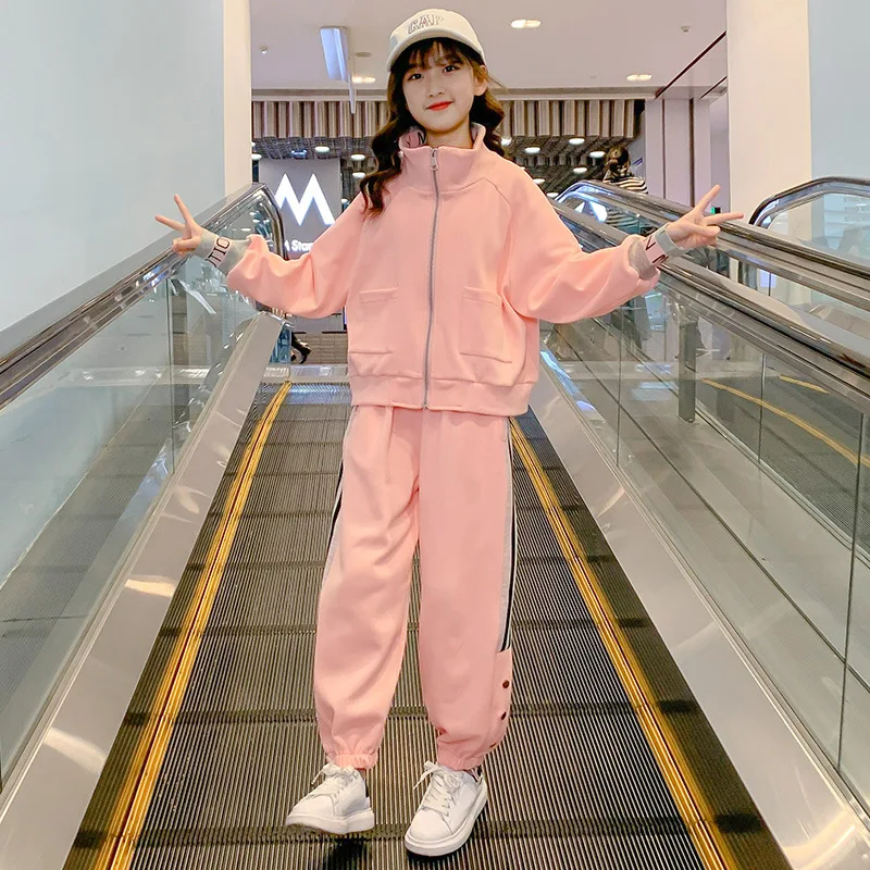 Spring Autumn Teen Girls Clothing Sets New Fashion Zipper Sweatshirt + Pants 2Pcs Sports Suit Kids Tracksuit 5 6 8 10 12 14 Year