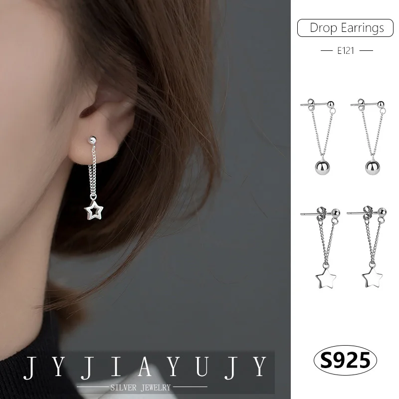 

JYJIAYUJY 100% Sterling Silver S925 Drop Stud Earrings Smooth Surface Hollow Star Ball Shape Hypoallergenic Jewelry Gift E121