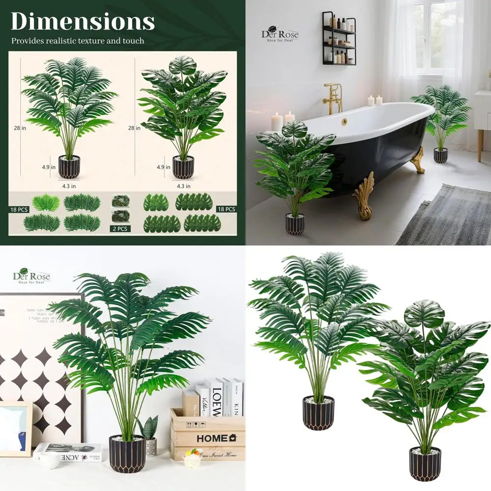 

Large 28 Artificial Palm Tree with Potted Monstera Plants for Home, Patio, and Outdoor Living Spaces